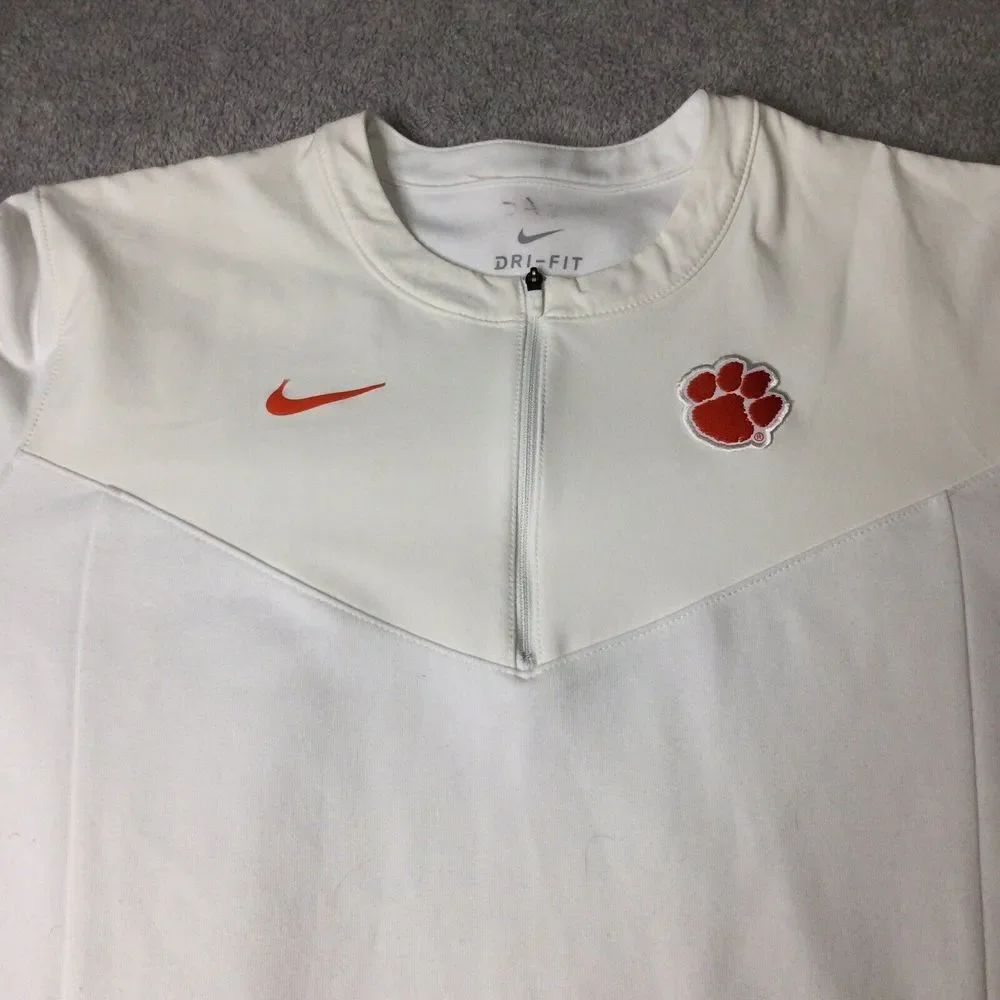 Nike Dri-Fit Clemson Tigers White 1/4 Zip M Men's Fitness Golf Training Pullover
